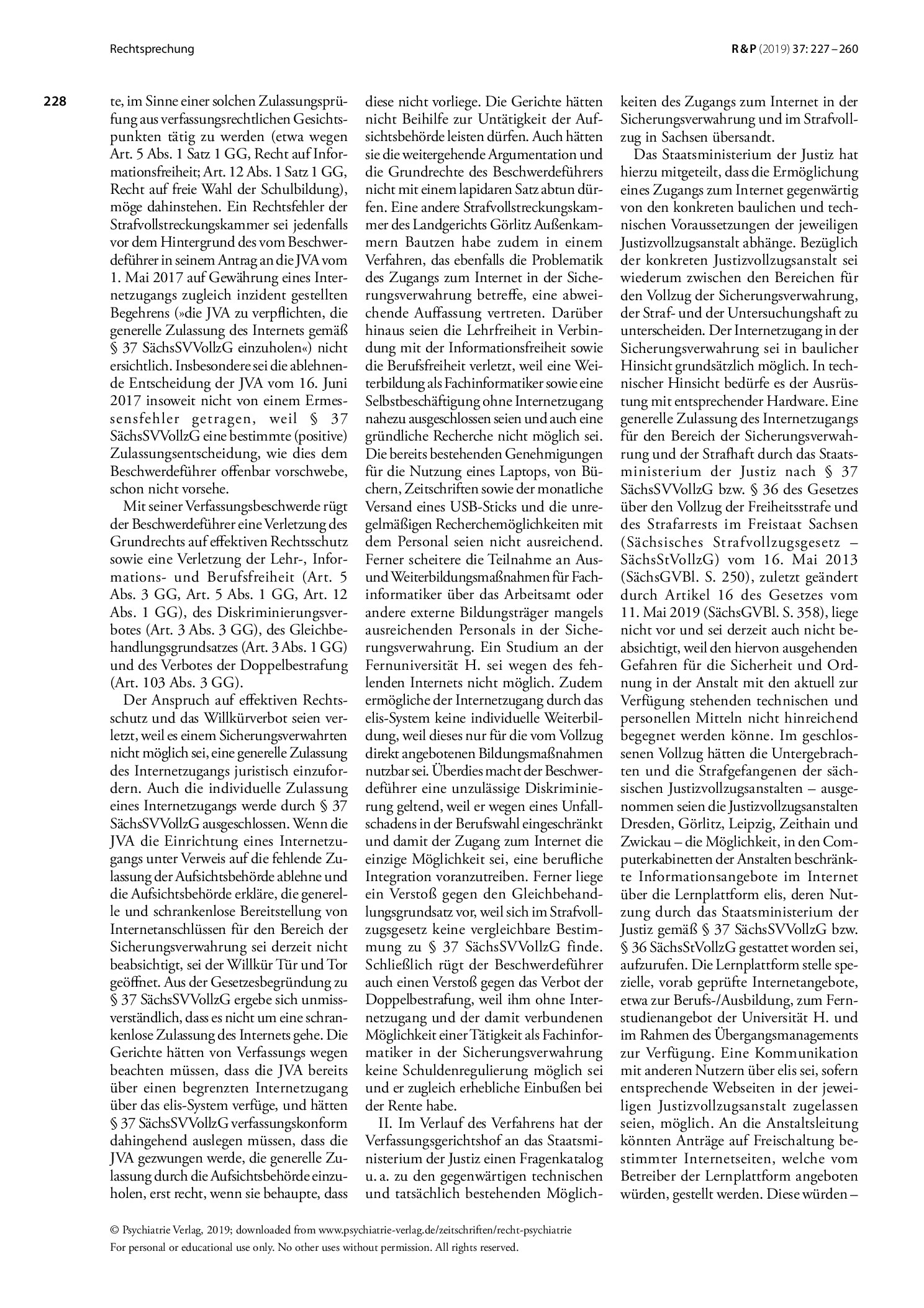 Vorschauseite 2: Internetzugang im Vollzug der Sicherungsverwahrung