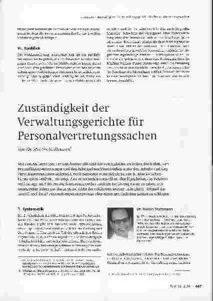 Vorschauseite 1: Zuständigkeit der Verwaltungsgerichte für Personalvertretungssachen