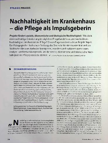 Vorschauseite 1: Nachhaltigkeit im Krankenhaus - die Pflege als Impulsgeberin
