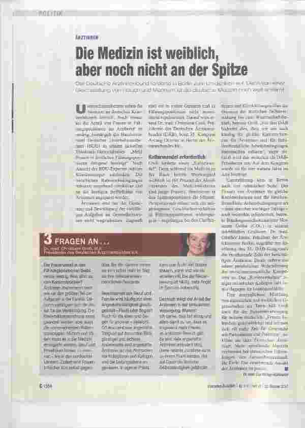 Vorschauseite 1: Die Medizin ist weibiich, aber noch nicht an der Spitze
