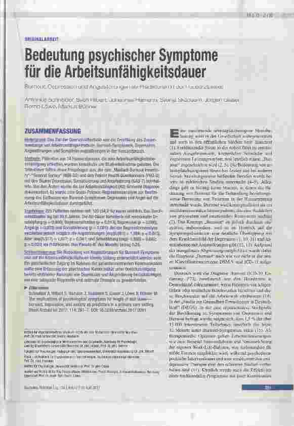 Vorschauseite 1: Bedeutung psychischer Symptome für die Arbeitsunfähigkeitsdauer