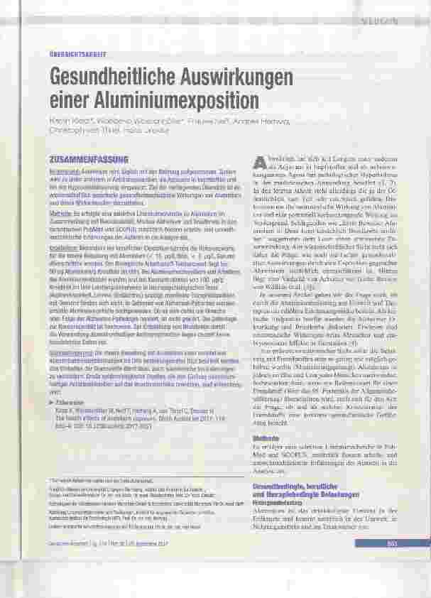 Vorschauseite 1: Gesundheitliche Auswirkungen einer Aluminiumexposition