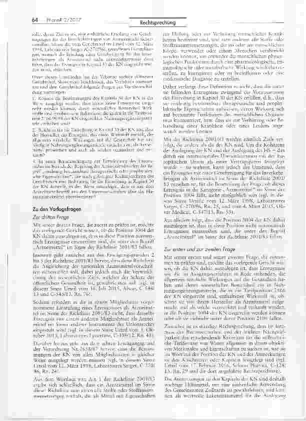 Vorschauseite 4: Auslegung der Kombinierten Nomenklatur des Gemeinsamen Zolltarifs AEUV Art. 267; RE 2001/83/EG Art. 1 Nr. 2,VO (EG) Nr. 2658/87 Anhang I