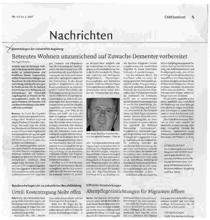 Vorschauseite 1: Betreutes Wohnen unzureichend auf Zuwachs Dementer vorbereitet