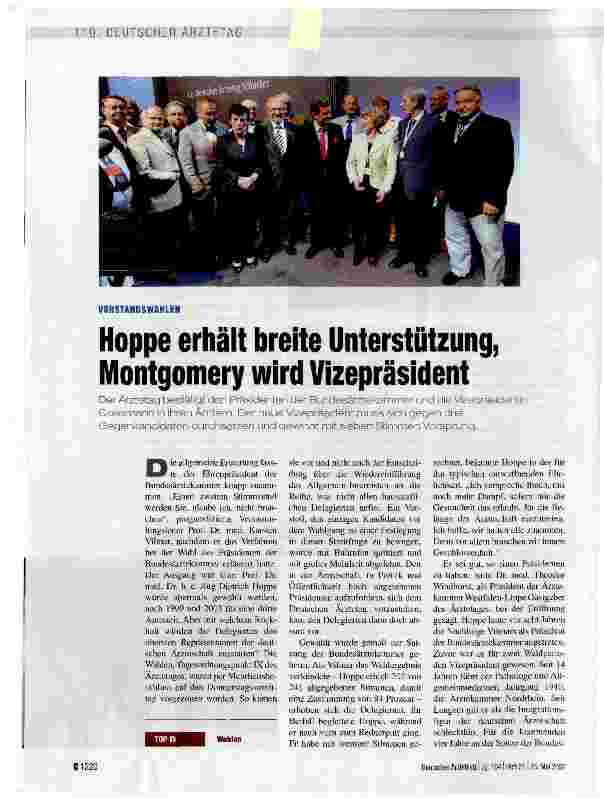 Vorschauseite 1: Hoppe erhält breite Unterstützung, Montgomery wird Vizepräsident