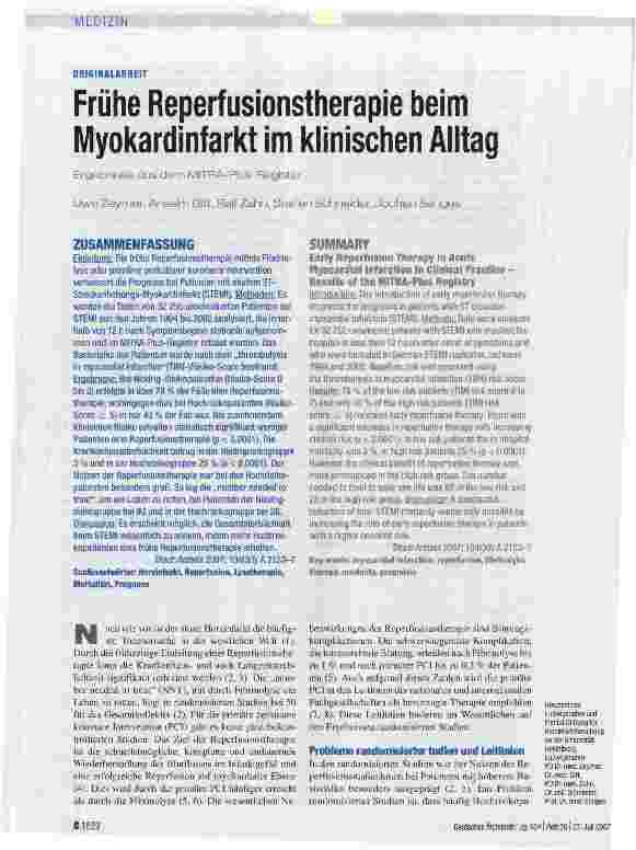 Vorschauseite 1: Frühe Reperfusionstherapie beim Myokardinfarkt im klinischen Alltag