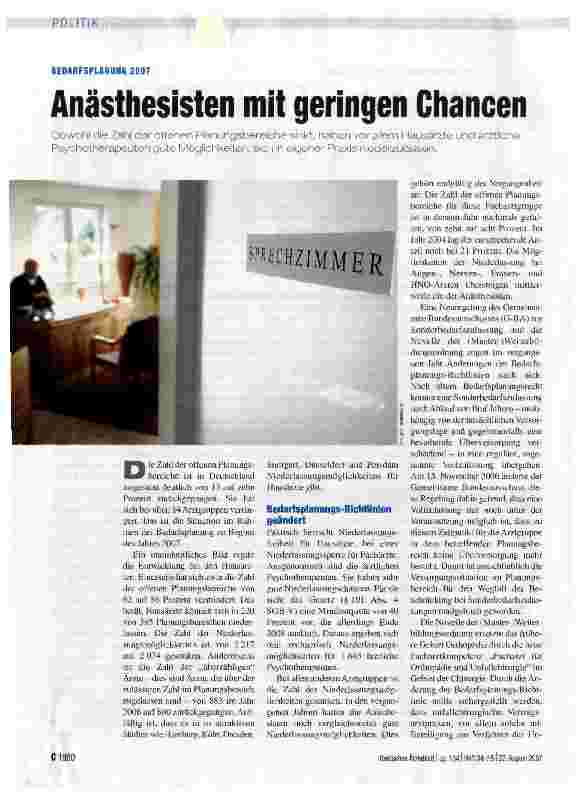 Vorschauseite 1: Anästhesisten mit geringen Chancen