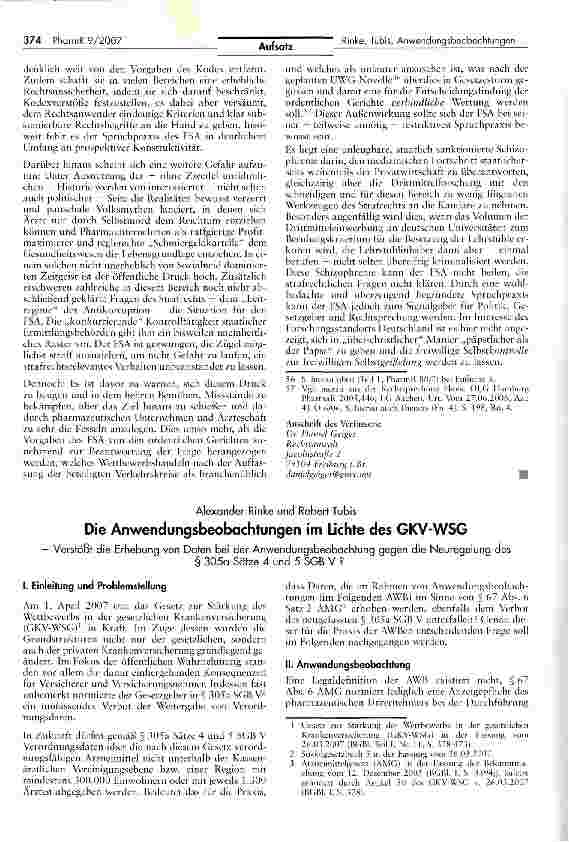 Vorschauseite 1: Die Anwendungsbeobachtungen im Lichte des GKV-WSG