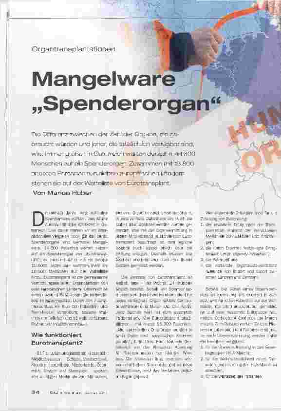 Vorschauseite 1: Mangelware Spenderorgan
