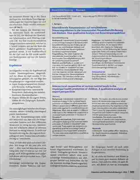 Vorschauseite 3: Intersektorale Kooperationen auf verschiedenen Steuerungsebenen in der kommunalen Gesundheitsförderung von Kindern. Eine qualitative Analyse von Expertenperspektiven.