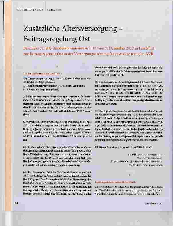 Vorschauseite 1: Zusätzliche Altersversorgung Beitragsregelung Ost