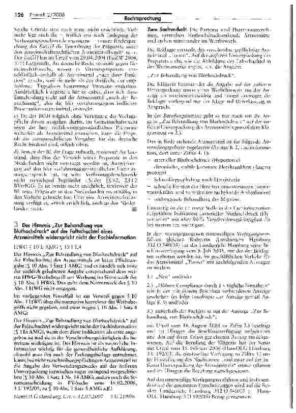 Vorschauseite 1: Der Hinweis „Zur Behandlung von Bluthochdruck auf der Faltschachtel eines Arzneimittels widerspricht nicht der Fachinformation