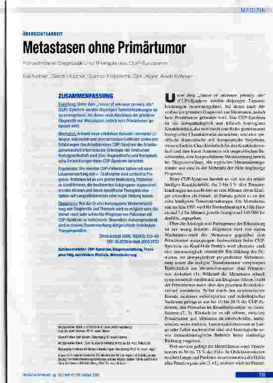 Vorschauseite 1: Metastasen ohne PrimärtumorFortschritte in Diagnostik und Therapie des CUP-Syndroms