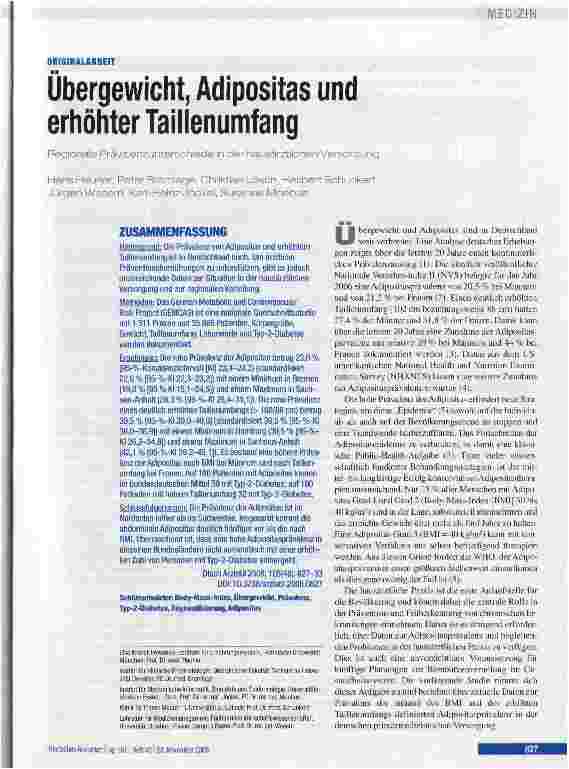 Vorschauseite 1: Übergewicht, Adipositas und erhöhter Taillenumfang