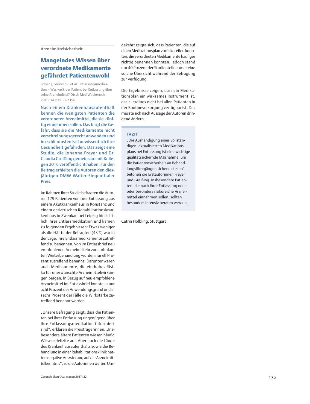 Vorschauseite 1: Arzneimittelsicherheit - Mangelndes Wissen über verordnete Medikamente gefährdet Patientenwohl