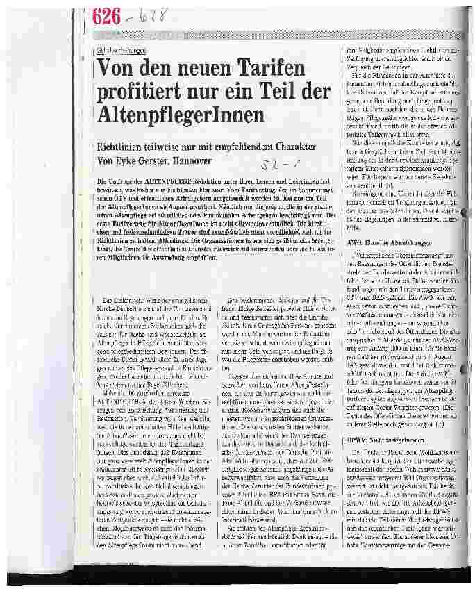 Vorschauseite 1: Von den neuen Tarifen profitiert nur ein Teil der AltenpflegerInnen