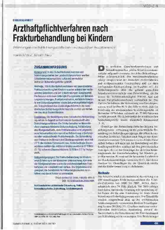 Vorschauseite 1: Arzthaftpflichtverfahren nach Frakturbehandlung bei Kindern