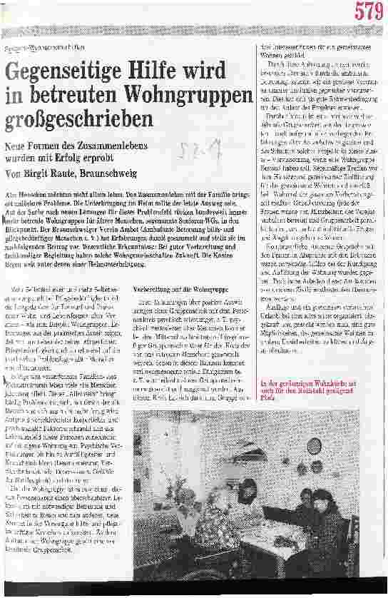 Vorschauseite 1: Gegenseitige Hilfe wird in betreuten Wohngruppen großgeschrieben Neue Formen des Zusammenlebens wurden mit Erfolg erprobt