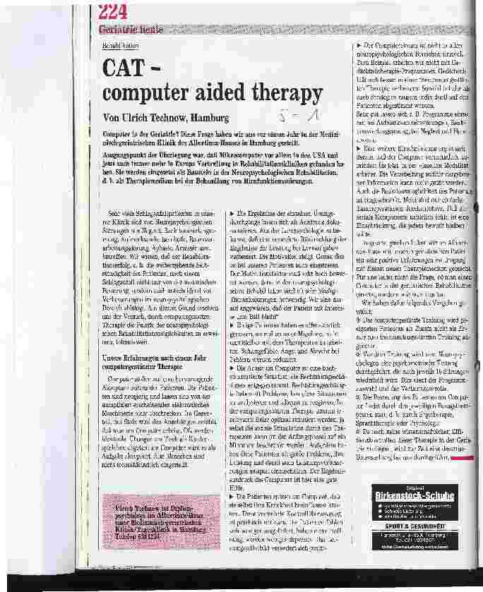 Vorschauseite 1: Rehabilitation: CAT - computer aided therapy