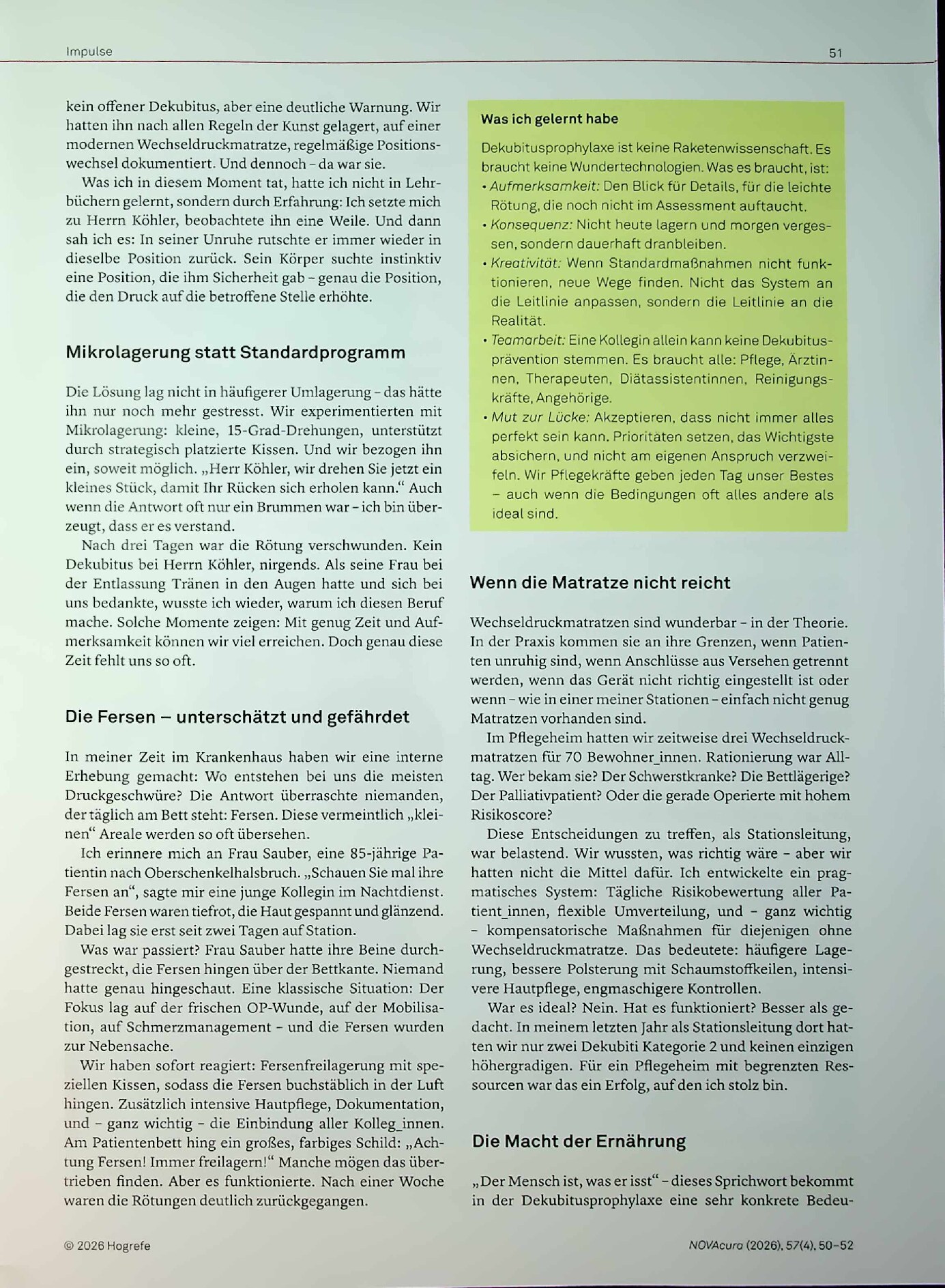Vorschauseite 2: Dekubitusprophylaxe: Zwischen Idealvorstellung und Machbarem