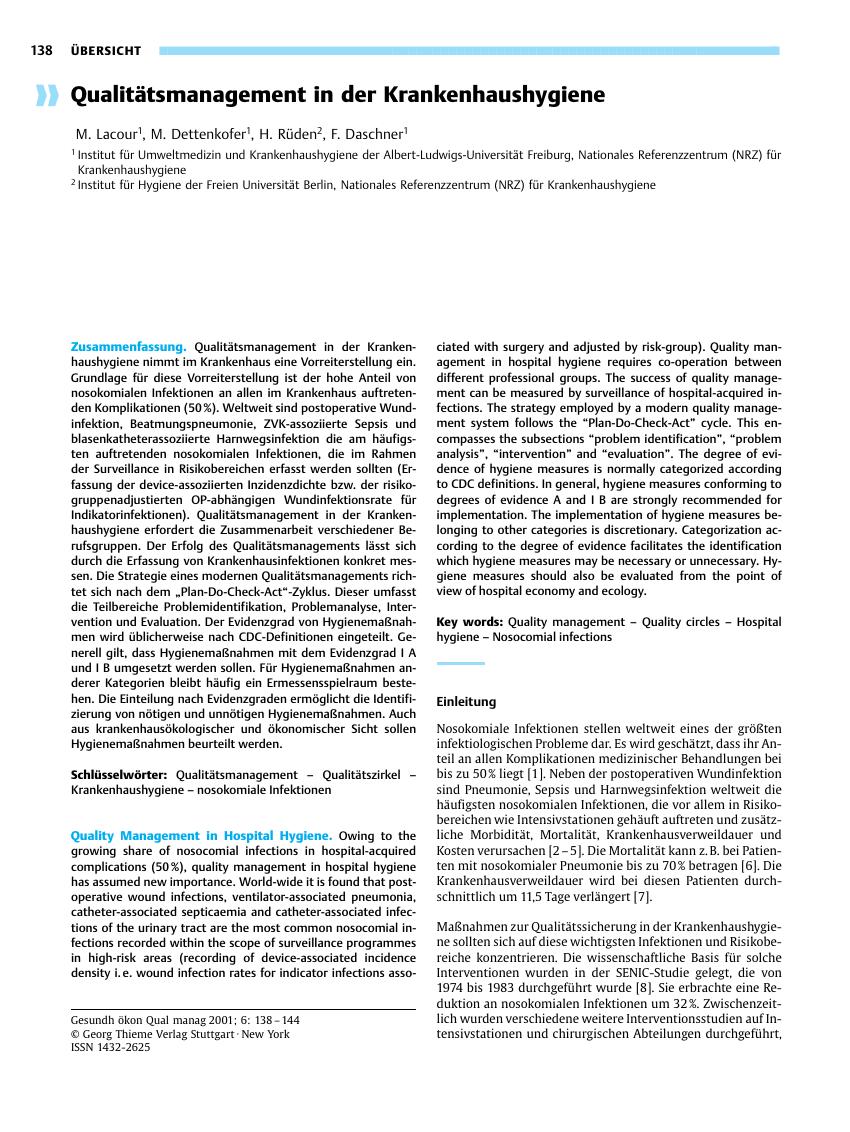 Vorschauseite 1: Qualitätsmanagement in der Krankenhaushygiene