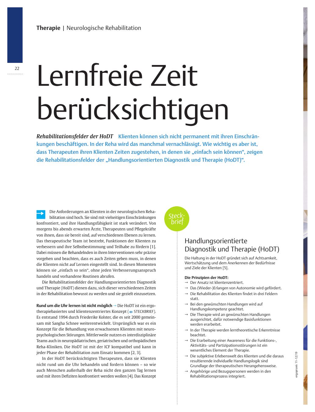 Vorschauseite 1: Lernfreie Zeit berücksichtigen ? Rehabilitationsfelder der HoDT