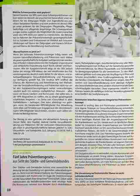 Vorschauseite 1: Fünf Jahre Präventionsgesetz aus Sicht des Städteund Gemeindebundes