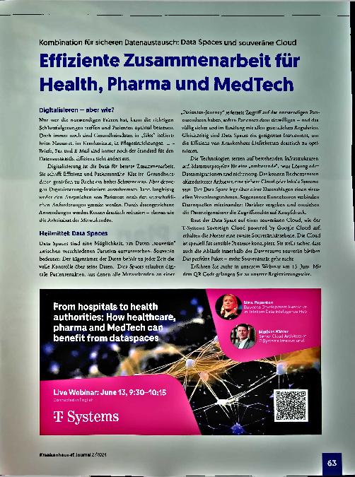Vorschauseite 1: Effiziente Zusammenarbeit für Health, Pharma und MedTech Kombination für sicheren Datenaustausch: Data Spaces und souveräne Cloud
