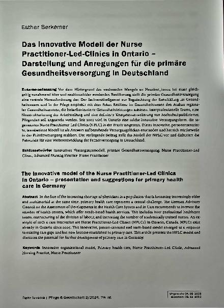 Vorschauseite 1: Das innovative Modell der Nurse Practitioner-Led-Clinics in Ontario - Darstellung und Anregungen für die primäre Gesundheitsversorgung in Deutschland