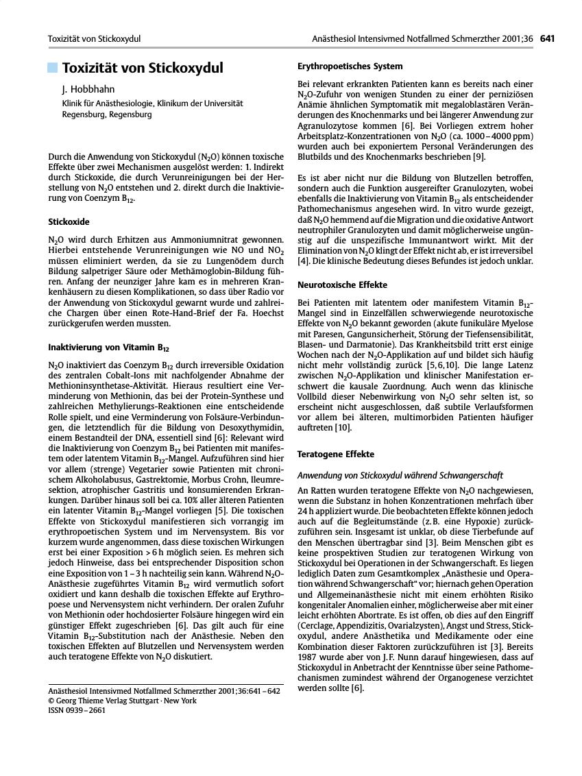 Vorschauseite 1: Toxizität von Stickoxydul