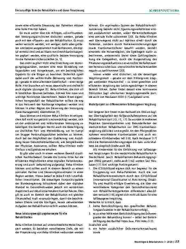 Vorschauseite 3: Die zukünftige Rolle der Rehabilitation und deren Finanzierung: Alte und neue Fragen – mit und ohne Corona-Krise