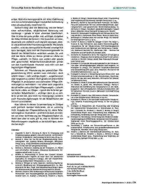 Vorschauseite 5: Die zukünftige Rolle der Rehabilitation und deren Finanzierung: Alte und neue Fragen – mit und ohne Corona-Krise