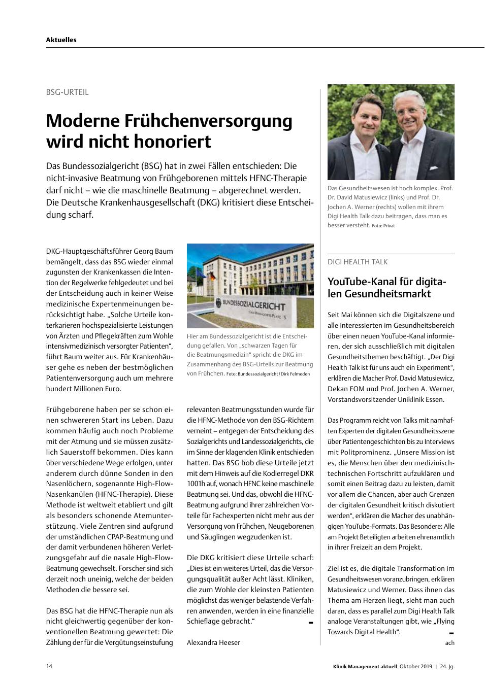 Vorschauseite 1: BSG-URTEIL: Moderne Frühchenversorgung wird nicht honoriert