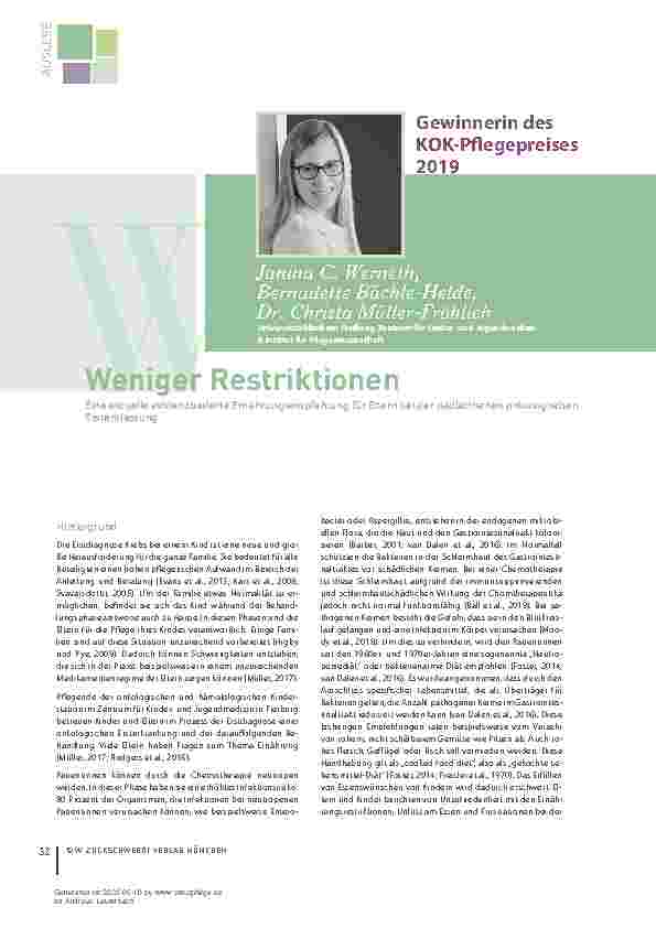 Vorschauseite 1: Weniger Restriktionen. Eine aktuelle evidenzbasierte Ernährungsempfehlung für Eltern bei der pädiatrischen onkologischen Erstentlassung.