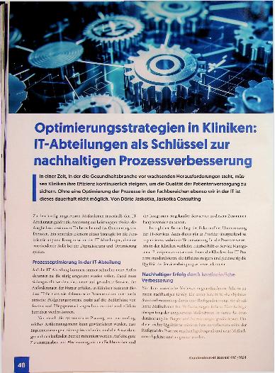 Vorschauseite 1: Optimierungsstrategien in Kliniken IT-Abteilungen als Schlüssel zur nachhaltigen Prozessverbesserung
