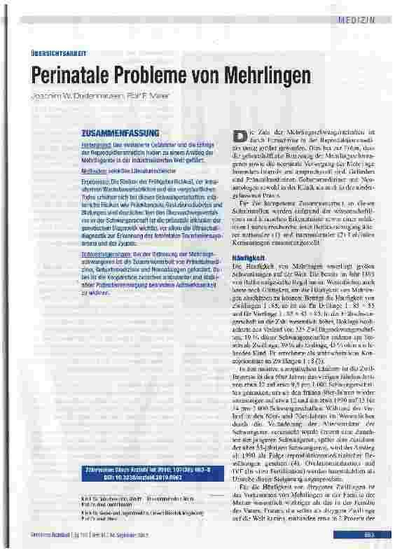 Vorschauseite 1: Perinatale Probleme von Mehrungen