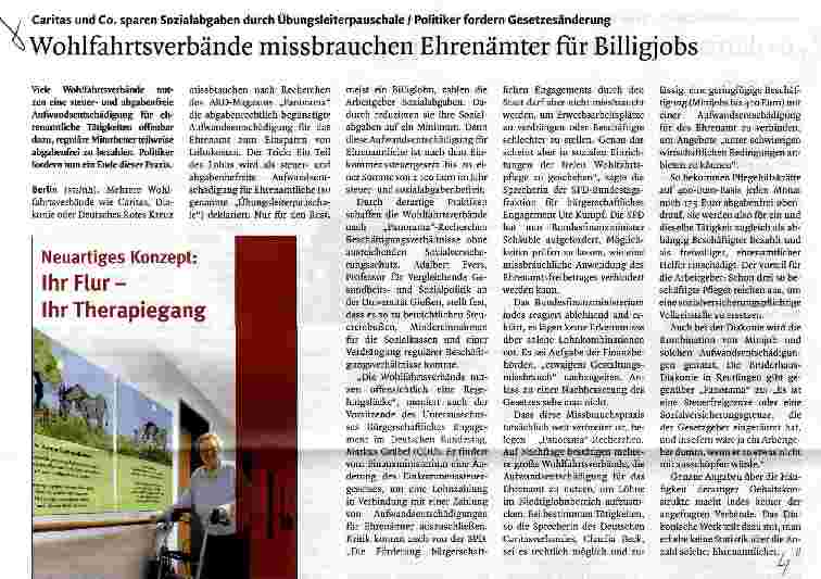 Vorschauseite 1: Wohlfahrtsverbände missbrauchen Ehrenämter für Billigjobs