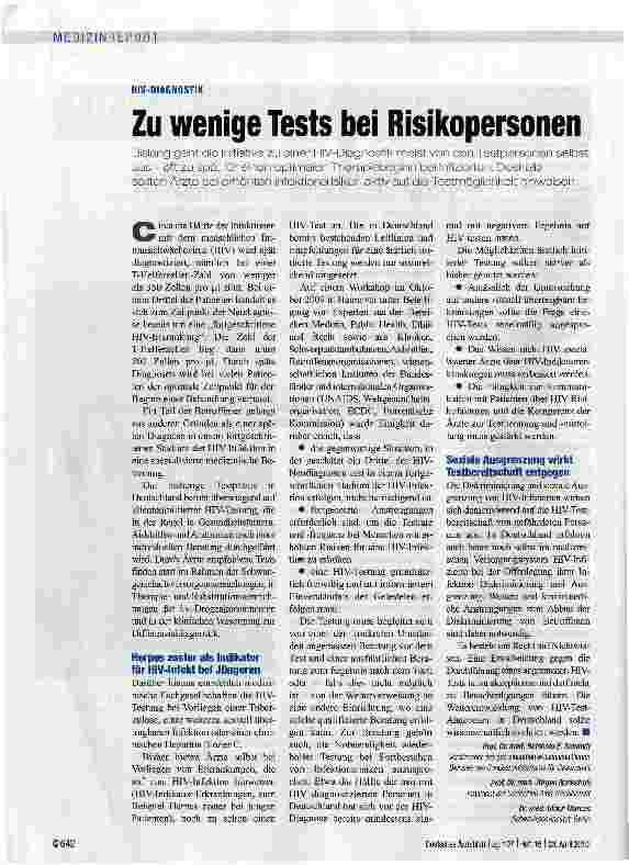 Vorschauseite 1: Zu wenige Tests bei Risikopersonen