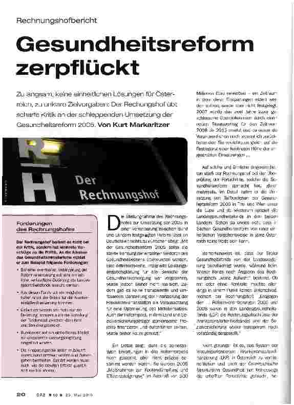 Vorschauseite 1: Gesundheitsreform zerpflückt