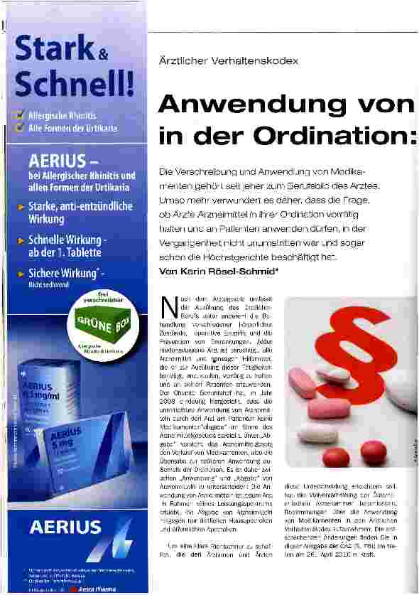 Vorschauseite 1: Anwendung von Arzneimitteln in der Ordination:neue Richtlinien