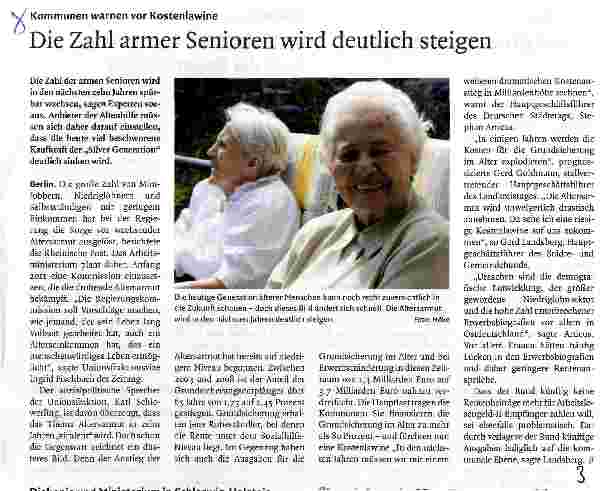 Vorschauseite 1: Die Zahl armer Senioren wird deutlich steigen