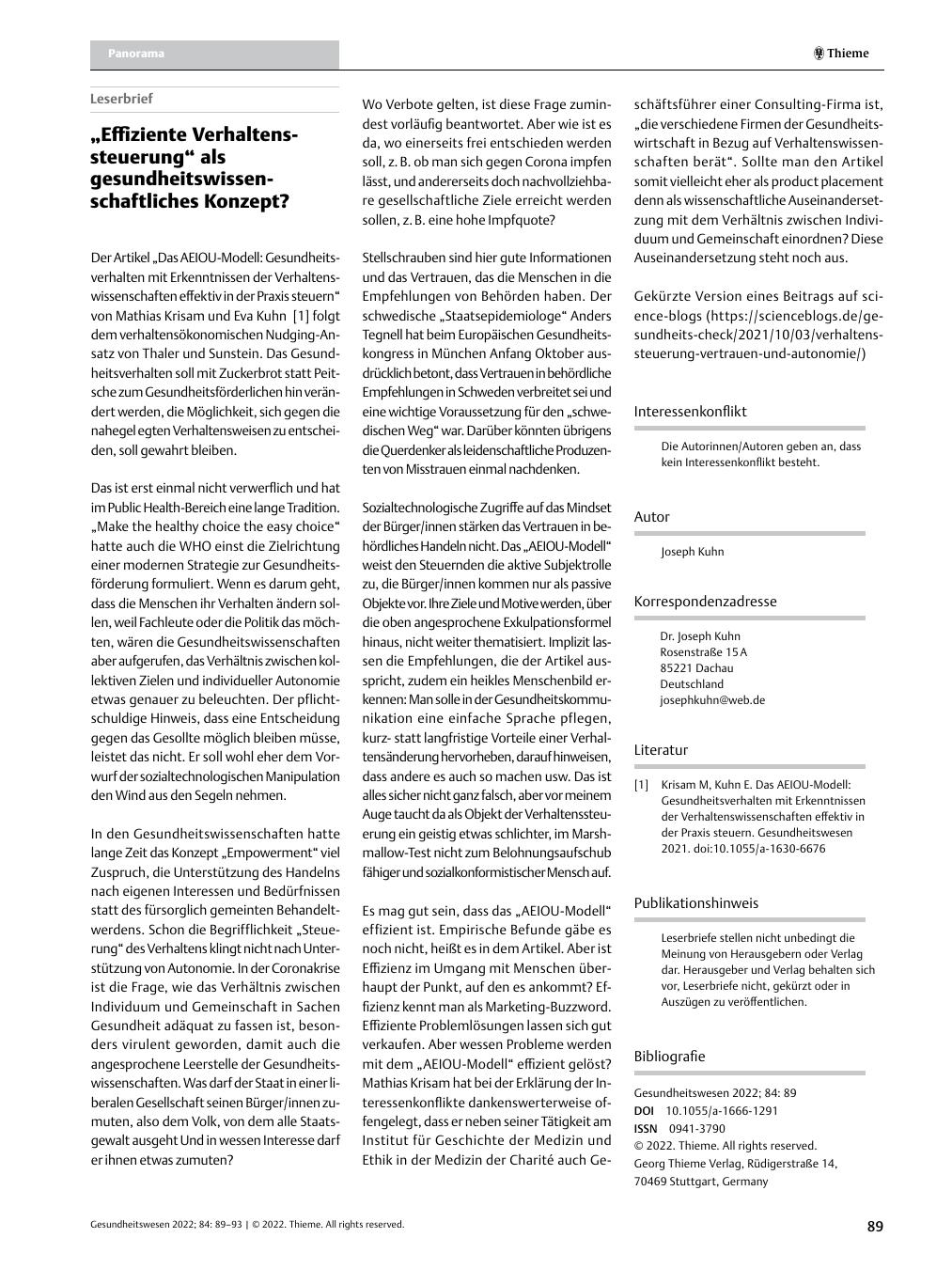 Vorschauseite 1: „Effiziente Verhaltenssteuerung“ als gesundheitswissenschaftliches Konzept?