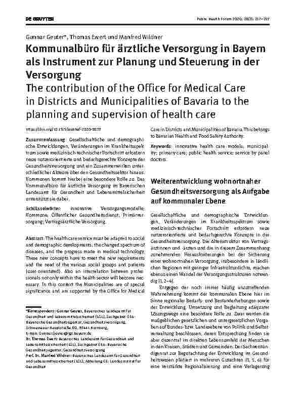 Vorschauseite 1: Kommunalbüro für ärztliche Versorgung in Bayern als Instrument zur Planung und Steuerung in der Versorgung