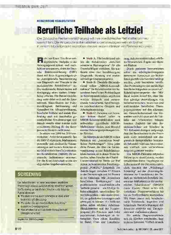 Vorschauseite 1: MEDIZINISCHE REHABILITATION Berufliche Teilhabe als Leitziel