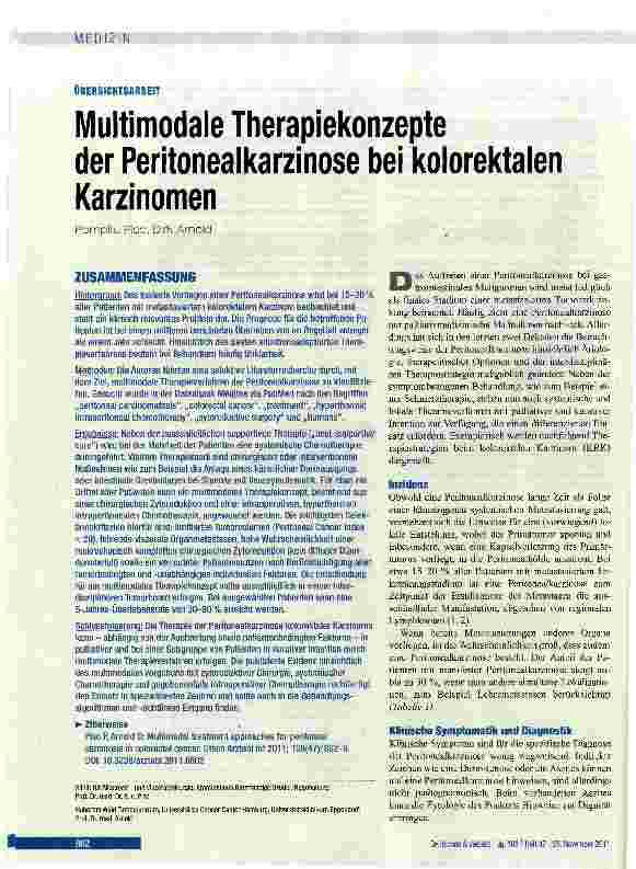 Vorschauseite 1: Multimodale Therapiekonzepte der Peritonealkarzinose bei kolorektalen Karzinomen