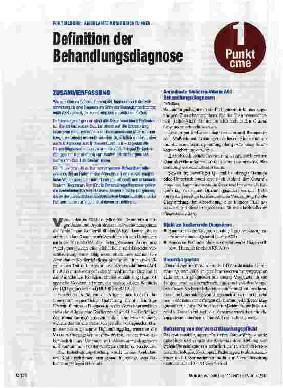 Vorschauseite 1: FORTBILDUNG: AMBULANTE KODIERRICHTLINIENDefinition der Behandlungsdiagnose