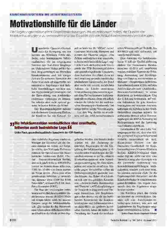 Vorschauseite 1: KRANKENHAUSINFEKTIONEN UND ANTIBIOTIKARESISTENZENMotivationshilfe für die Länder.