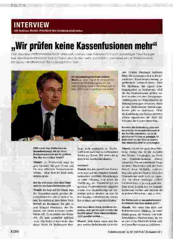 Vorschauseite 1: „Wir prüfen keine Kassenfusionen mehr