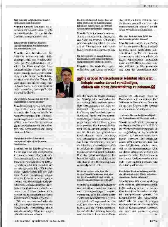 Vorschauseite 2: „Wir prüfen keine Kassenfusionen mehr
