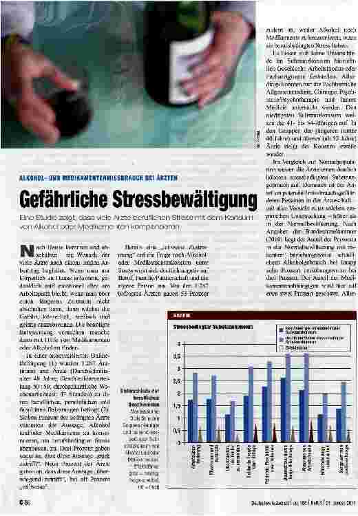 Vorschauseite 1: ALKOHOL-UND MEDIKAMENTENMISSBRAUCH BEI ÄRZTENGefährliche Stressbewältigung